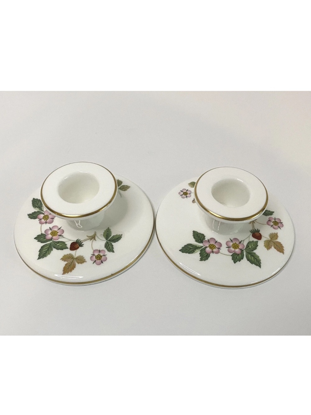 Pair of Wedgwood “Wild Strawberries” Candle Holders Fine Bone China Cottagecore